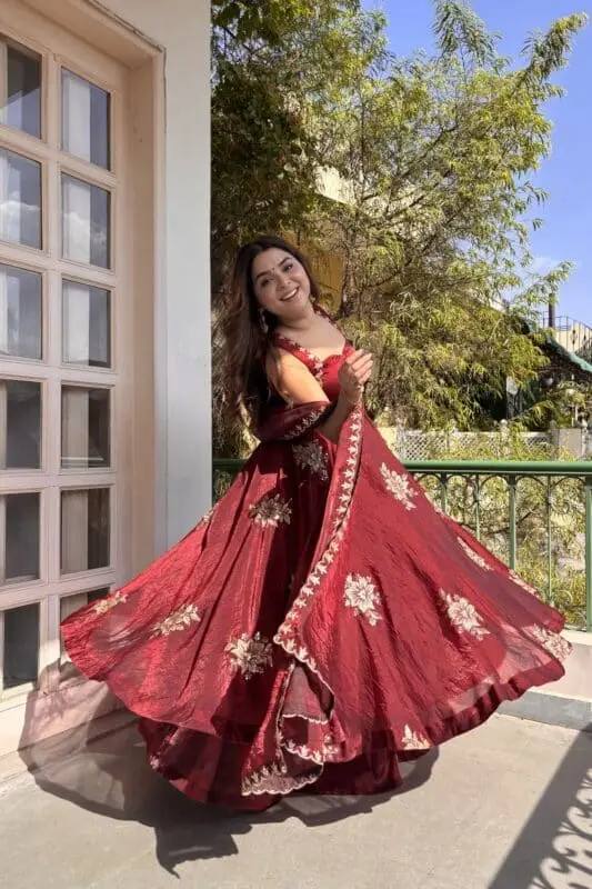 Wine Maroon Fendy Silk Anarkali Palazzo Suit Set with Dupatta for Women