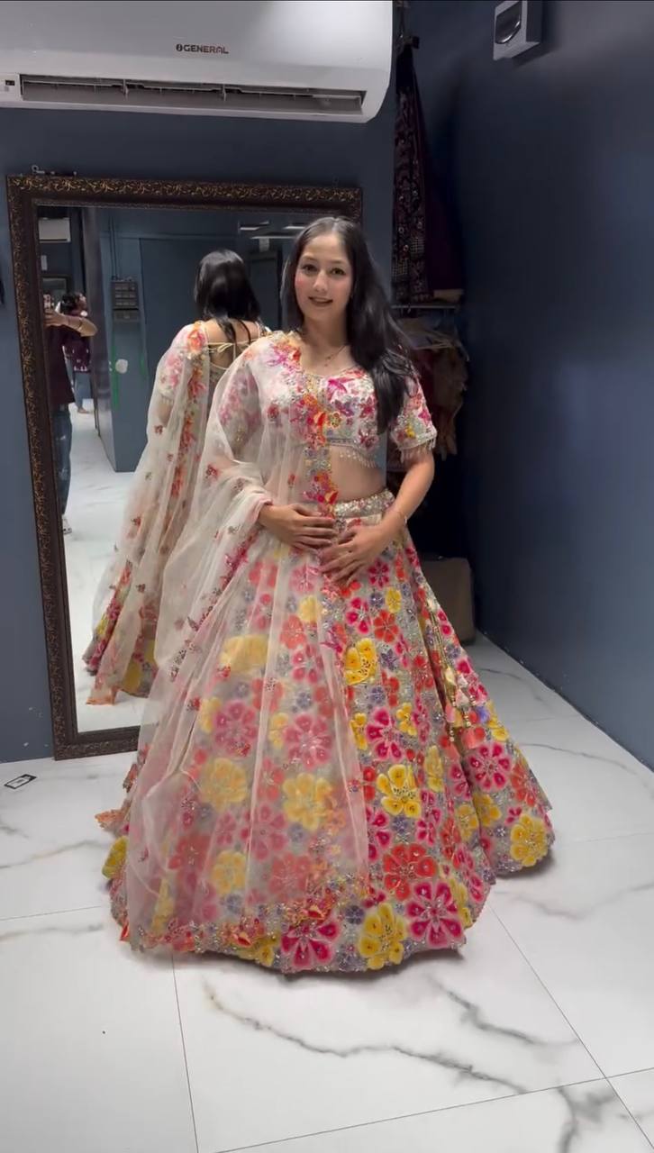 Multicolor Floral Embroidered Lehenga Choli Set