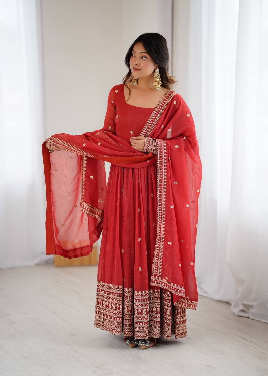 Premium Red Embroidered Anarkali Suit with Dupatta