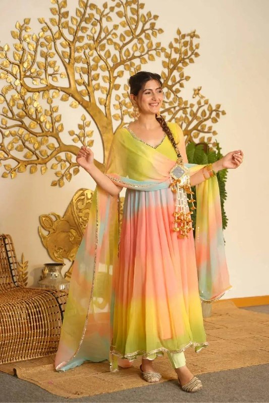 Multicolor Digital Print Anarkali Suit Set for Women | party wear anarkali dress
