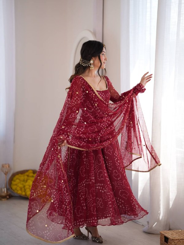 Festive Wear Maroon Georgette Anarkali Suit Set for Women