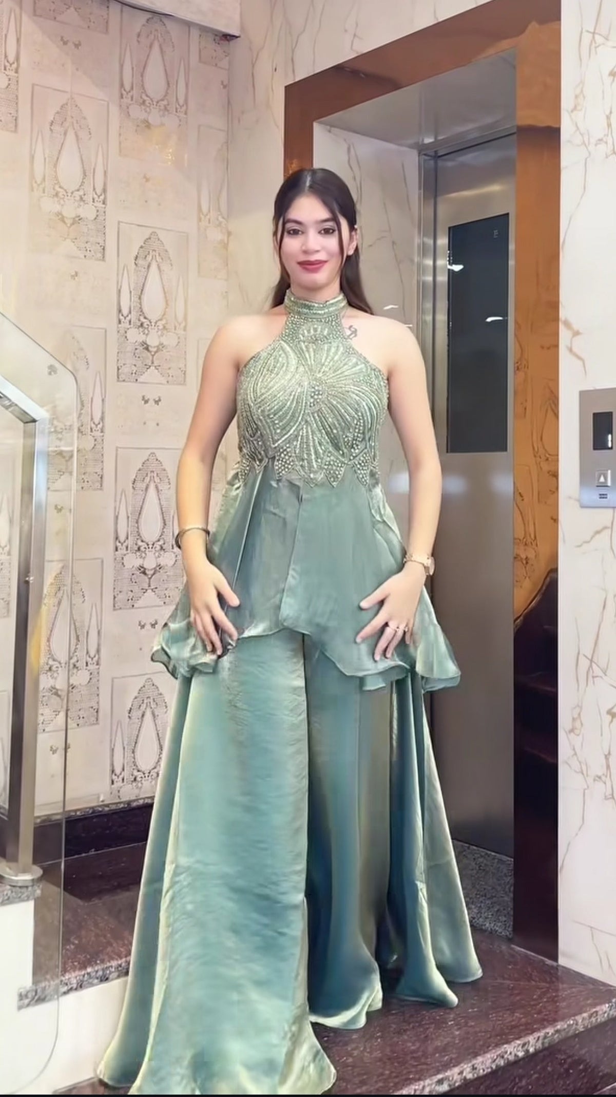 Party Wear Halter Neck Indo-Western Palazzo Set for Women