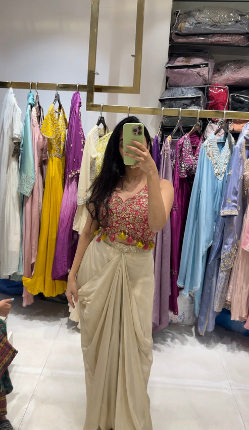Indo-Western Dhoti Skirt Set for Women | Party Wear Embroidered Crop Top & Cape