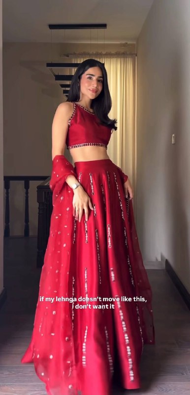 Wedding Wear Red Mirror Embroidered Lehenga with Unstitched Blouse and Dupatta for Women