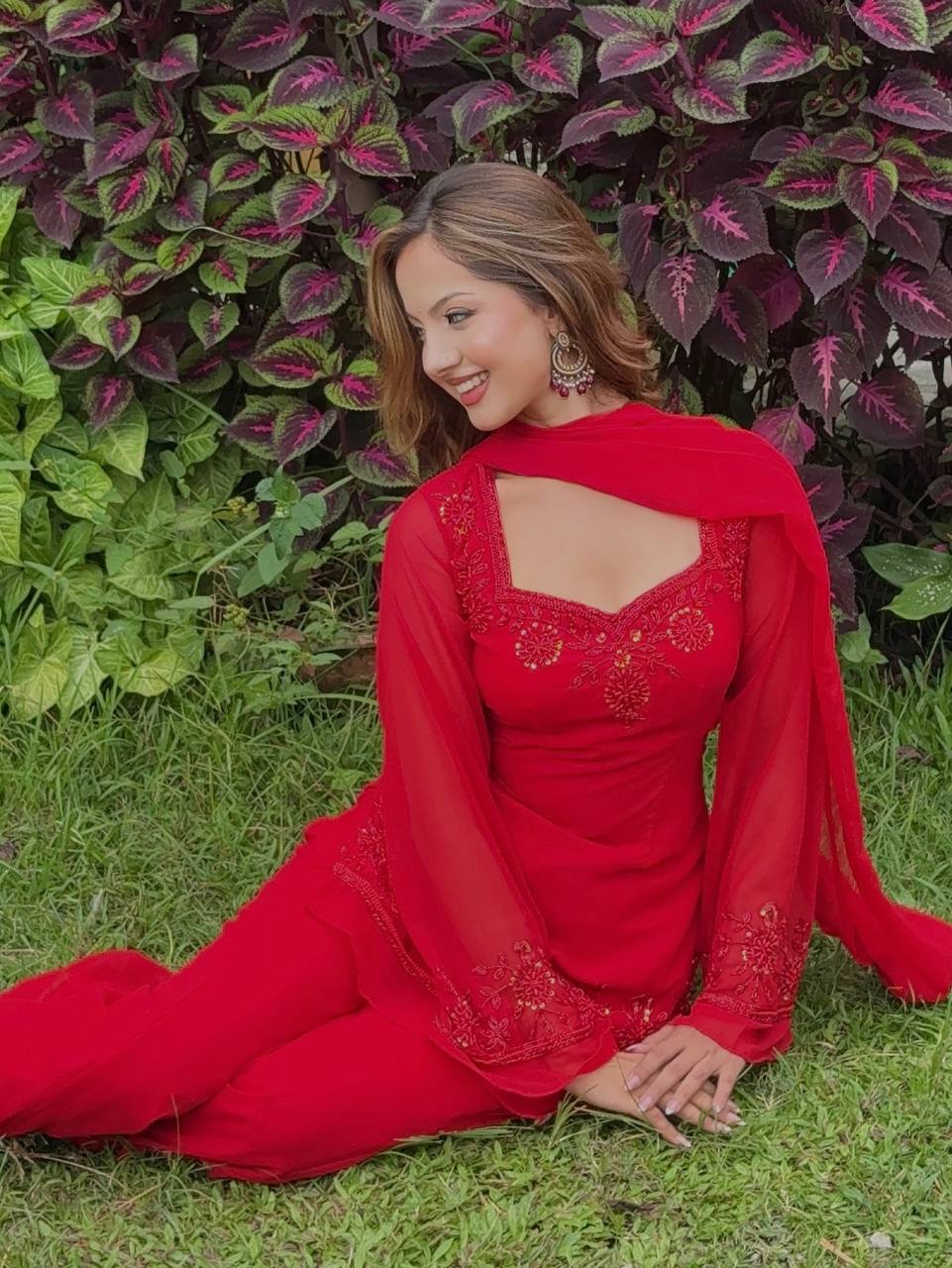 Festive Red Embroidered Kurta Sharara Set with Dupatta for Women | Designer Ethnic Wear for Women