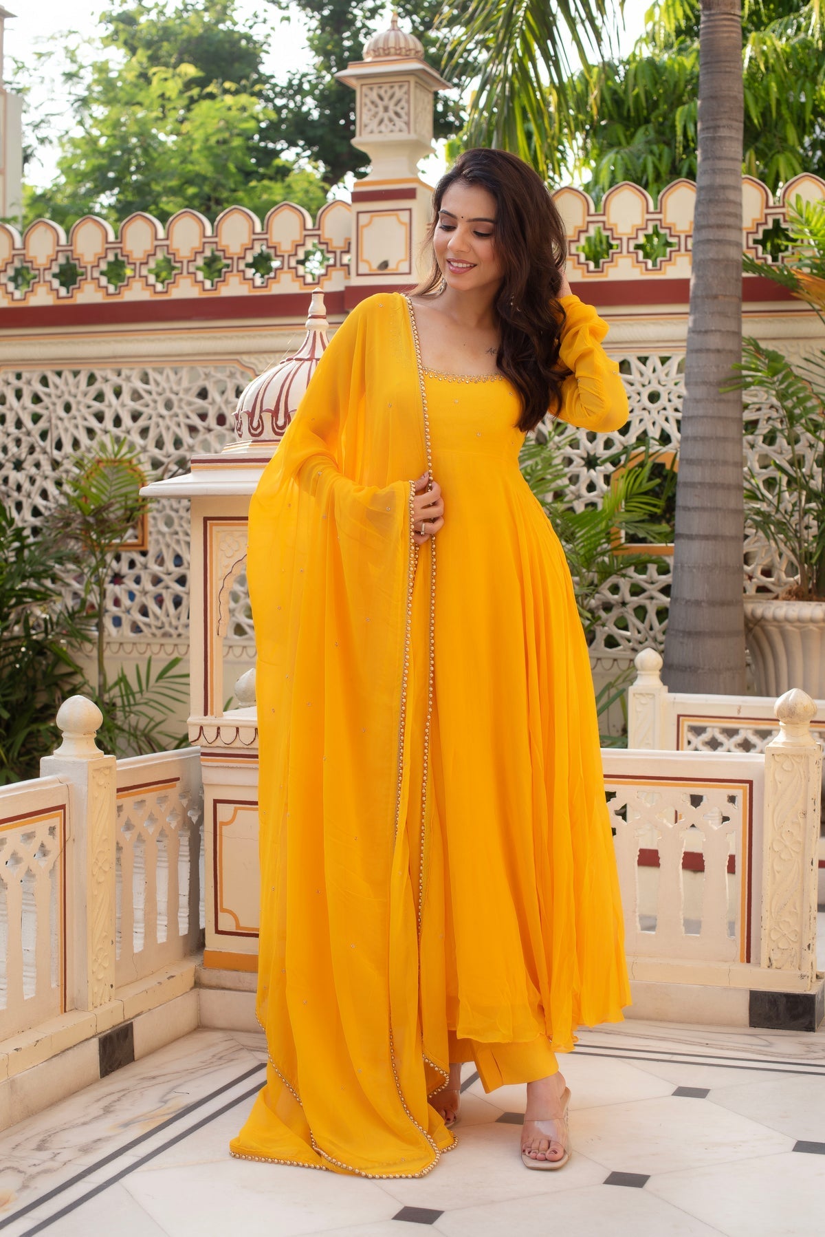 Elegant Yellow Anarkali Suit Set with Georgette Dupatta