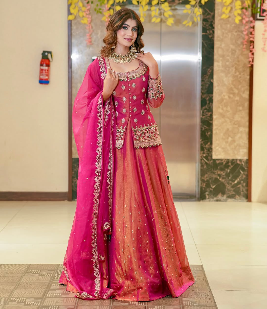 Wedding Ready To Wear Jacket-Style Stitched Lehenga for Women with Organza Dupatta