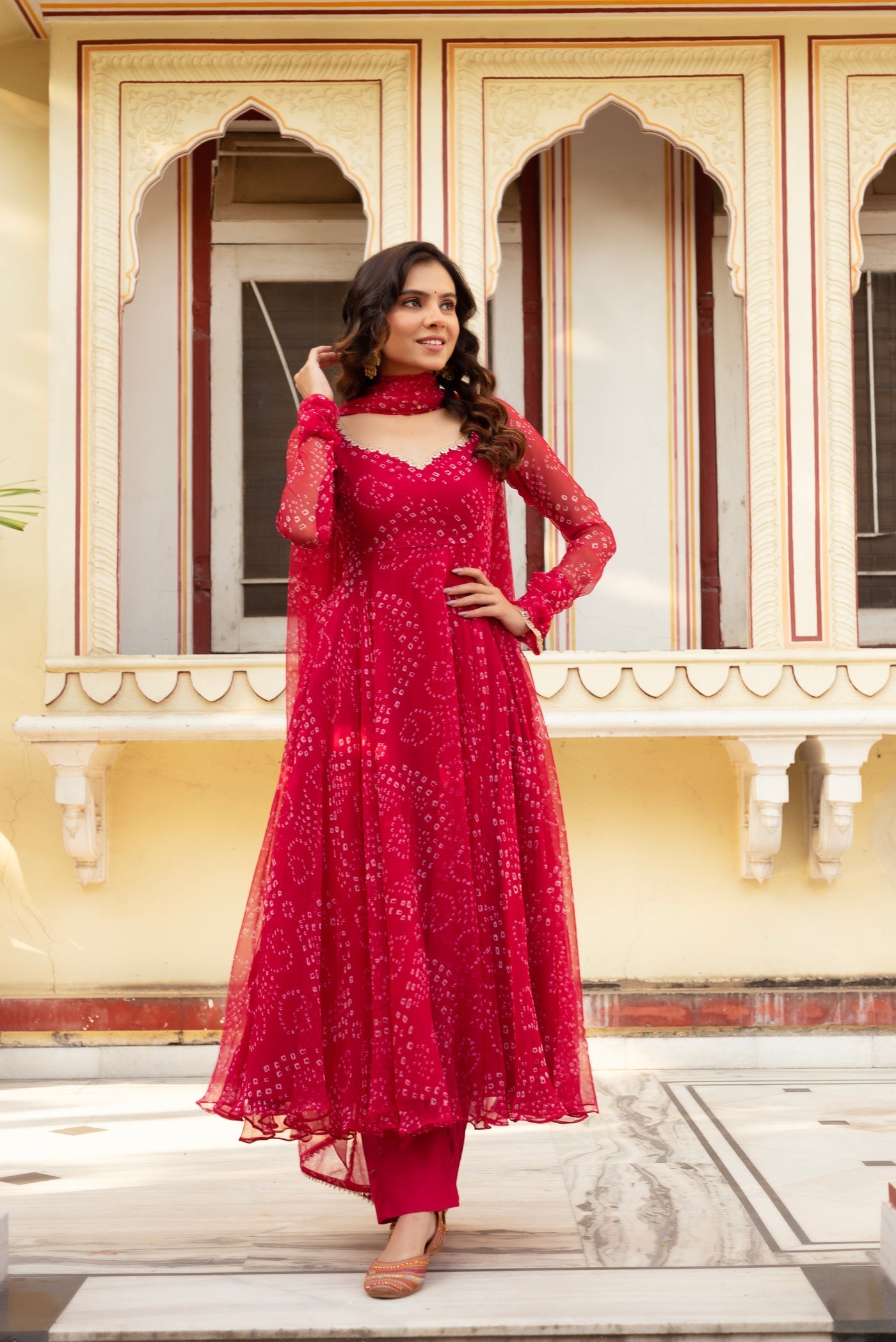 Rani Pink Bandhani Anarkali Suit Set with Dupatta | Wedding & Festive Wear