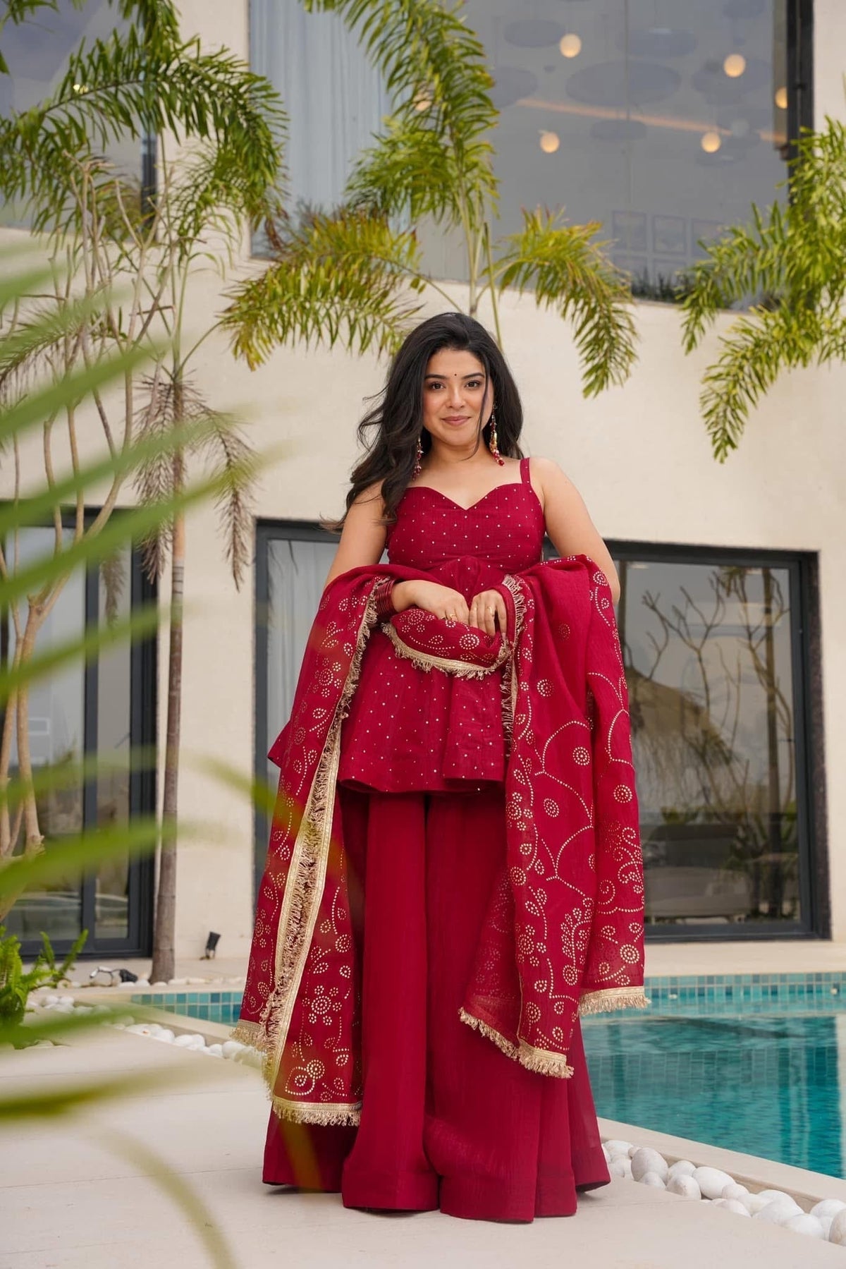 Wedding Wear Organza Palazzo Set with Dupatta for Women | festive palazzo set for women