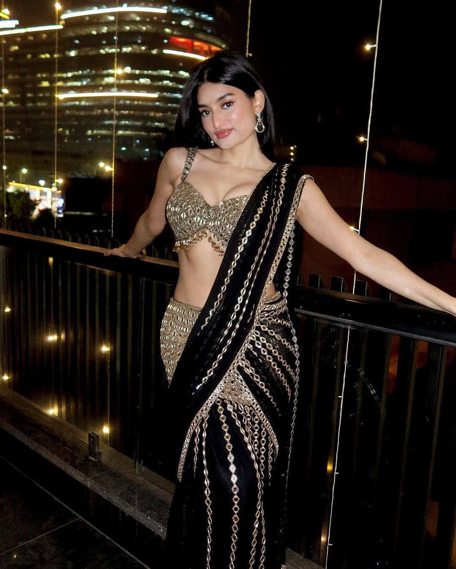 Festive Wear Mirror Work Ready-to-Wear Lehenga Saree for Women | Ready To Wear Saree For Wedding