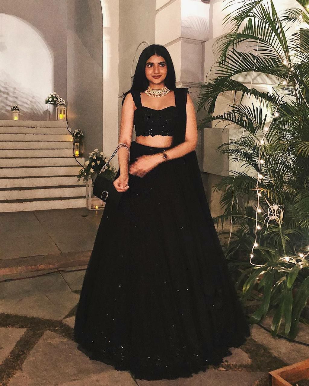 Black Sequin Embroidered Georgette Lehenga Choli with Dupatta | Sangeet, Reception & Cocktail Wear