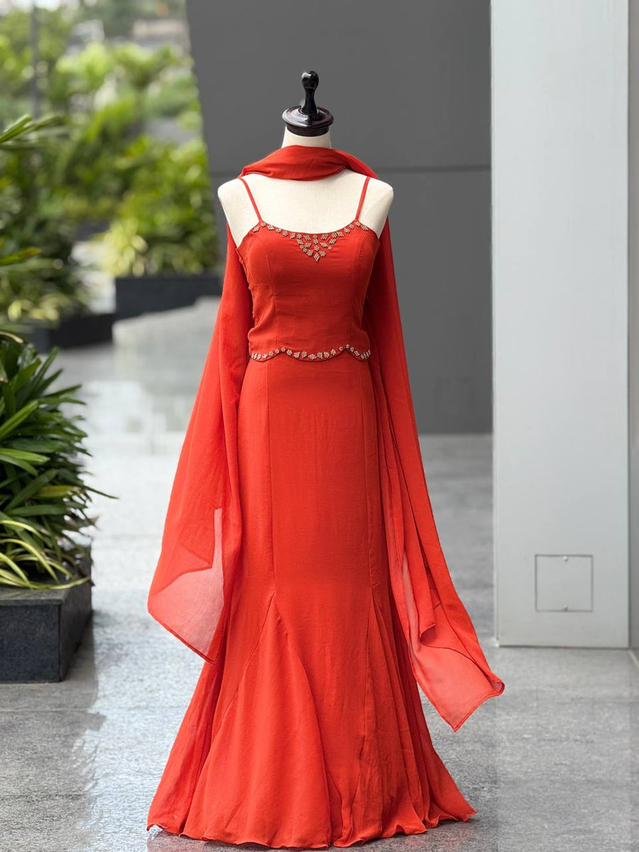 90's Style Fish-Cut Lehenga Choli with Blouse & Dupatta for Women