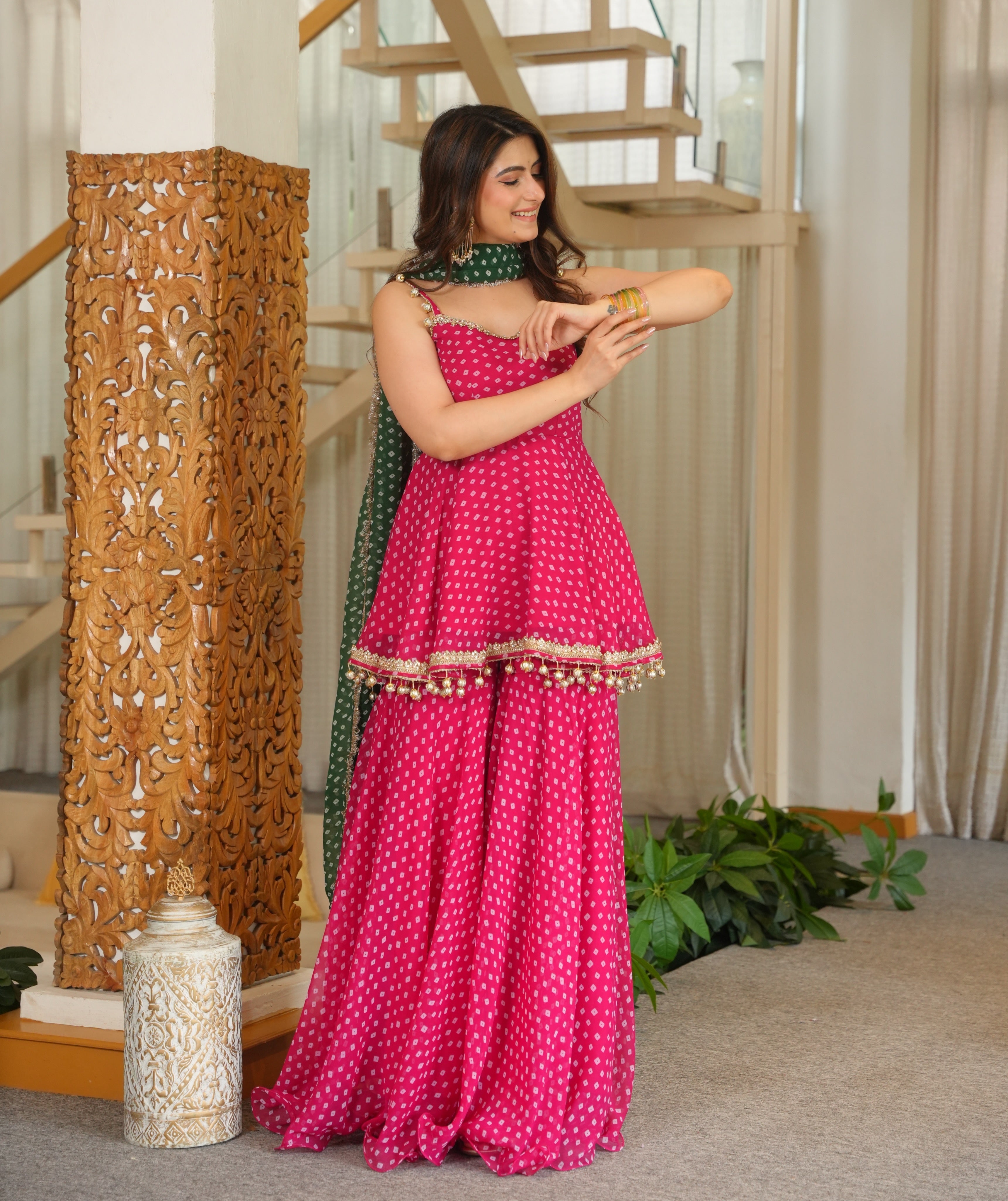 Festive Rani Pink Sharara Suit Set for Women