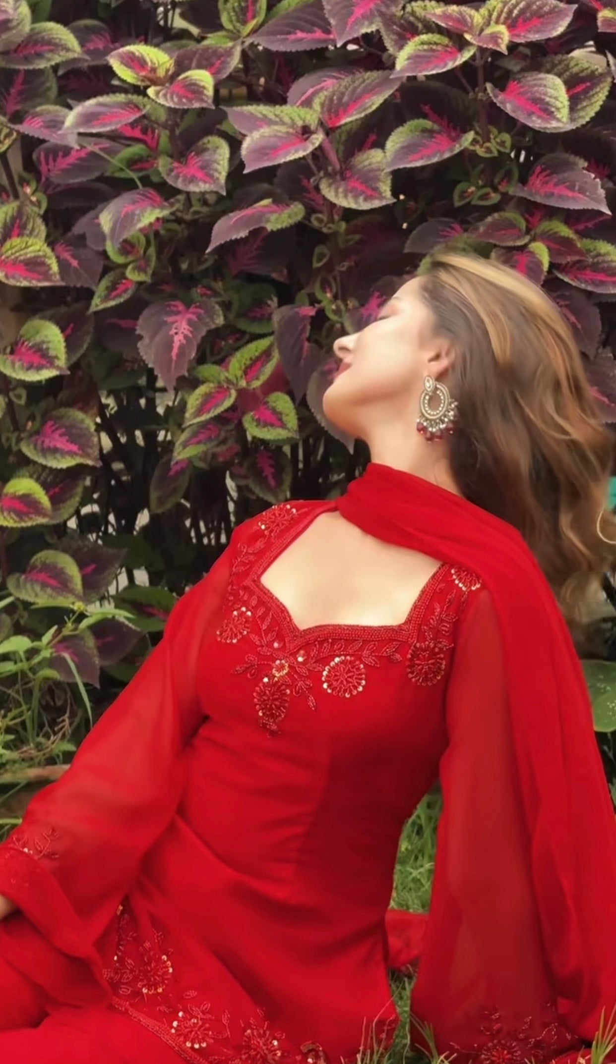 Festive Red Embroidered Kurta Sharara Set with Dupatta for Women | Designer Ethnic Wear for Women