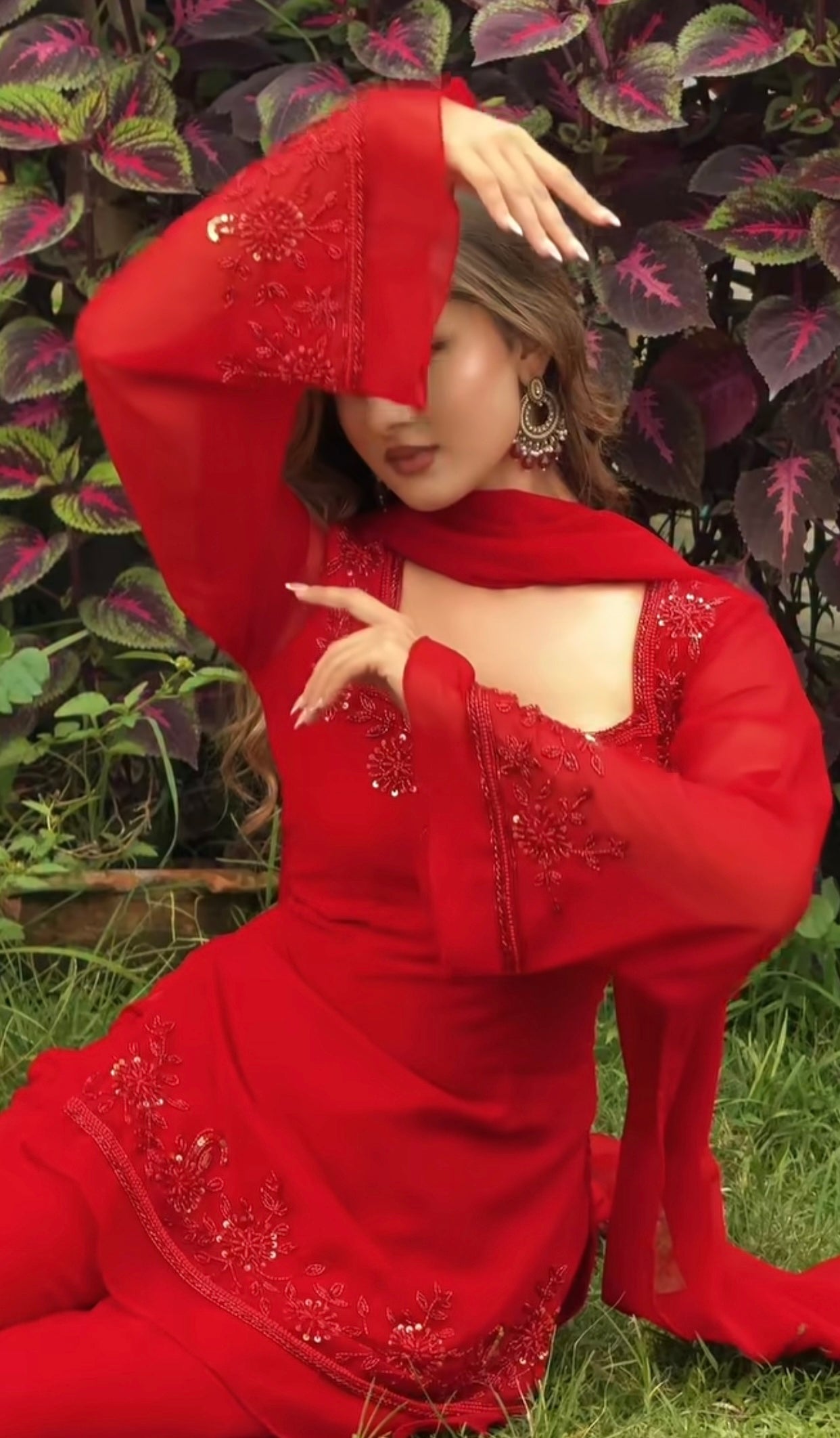 Festive Red Embroidered Kurta Sharara Set with Dupatta for Women | Designer Ethnic Wear for Women