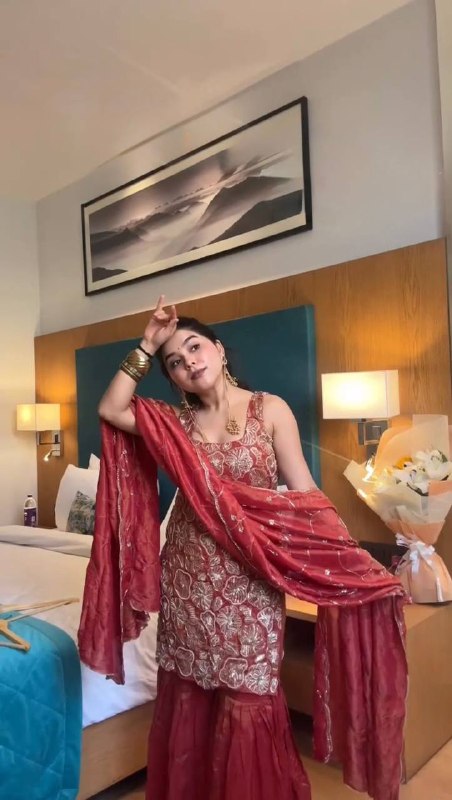 Rust Orange Sequin Sharara Palazzo Suit Set For Women