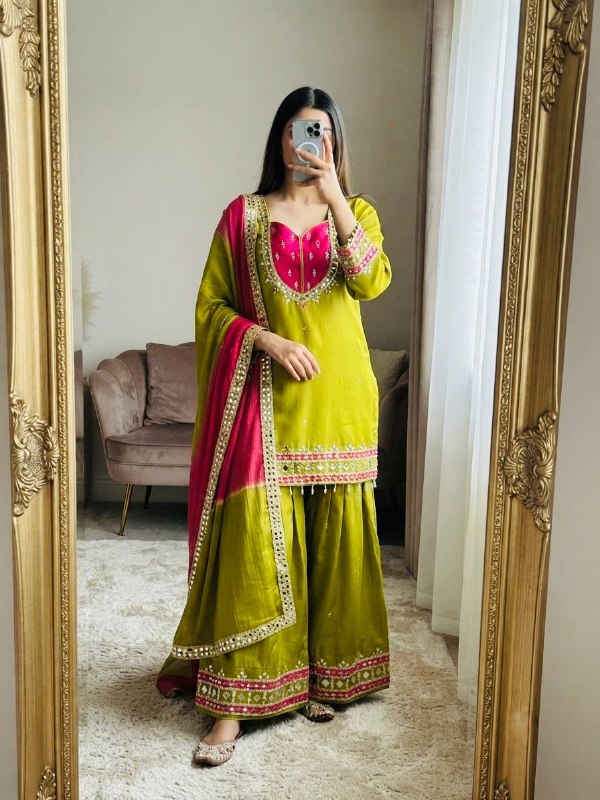 Mustard Yellow Festive Sharara Suit Set with Dupatta for Women