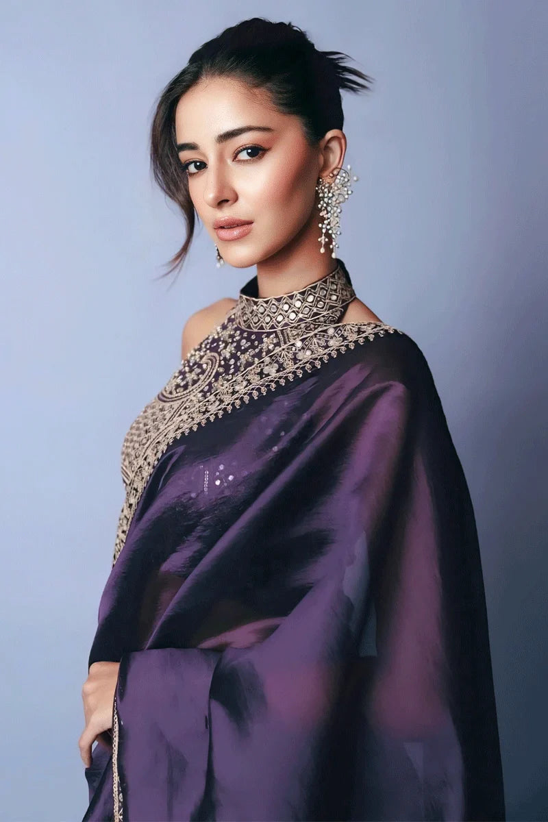 Royal Purple Sequin Embroidered Saree for Women | Wedding Party Wear