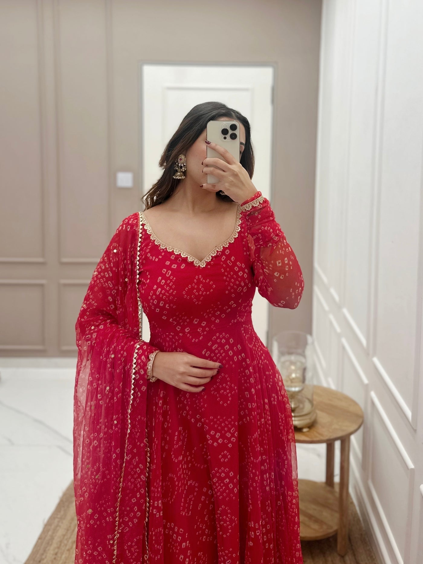 Rani Pink Bandhani Anarkali Suit Set with Dupatta | Wedding & Festive Wear