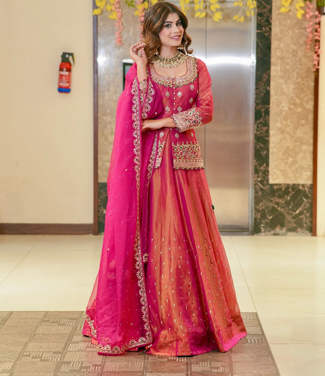 Wedding Ready To Wear Jacket-Style Stitched Lehenga for Women with Organza Dupatta