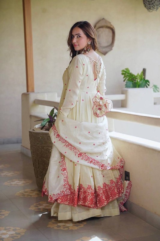 Ivory Embroidered Anarkali Palazzo Suit Set for Women