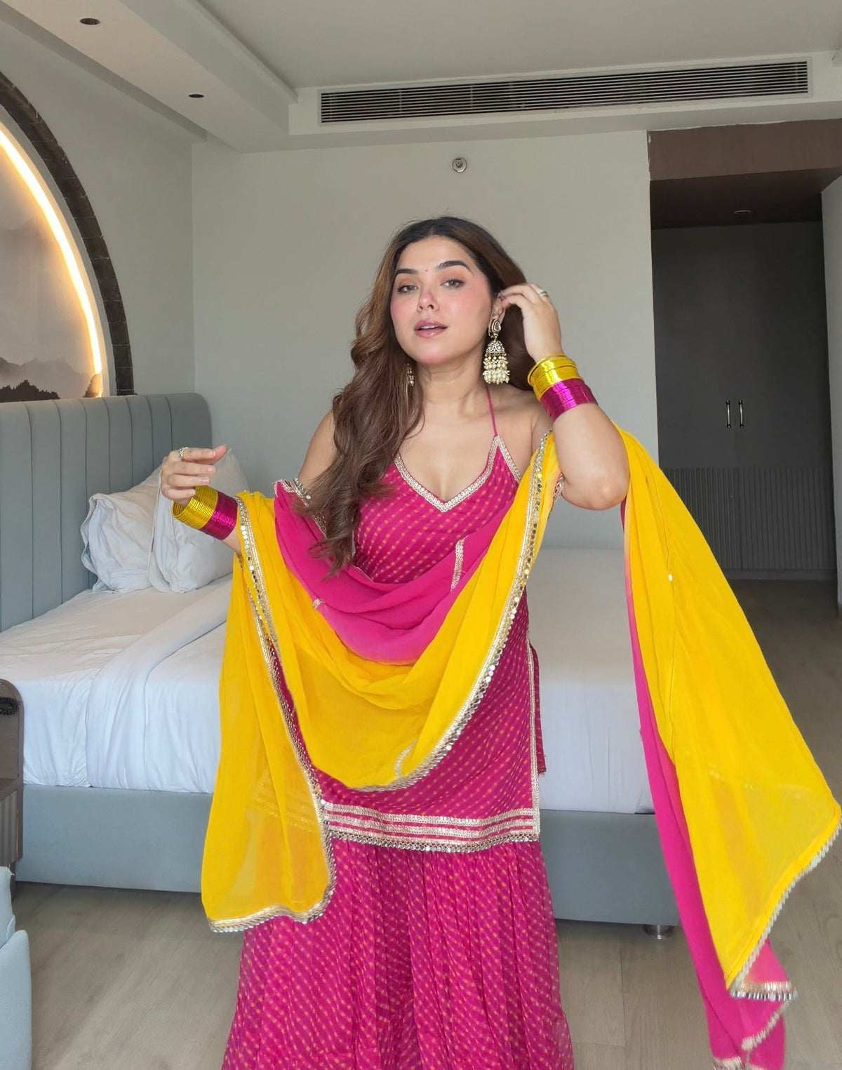 Festive Wear Pink Georgette Sharara Suit Set for Women | Wedding Pink Party Wear Sharara Suit