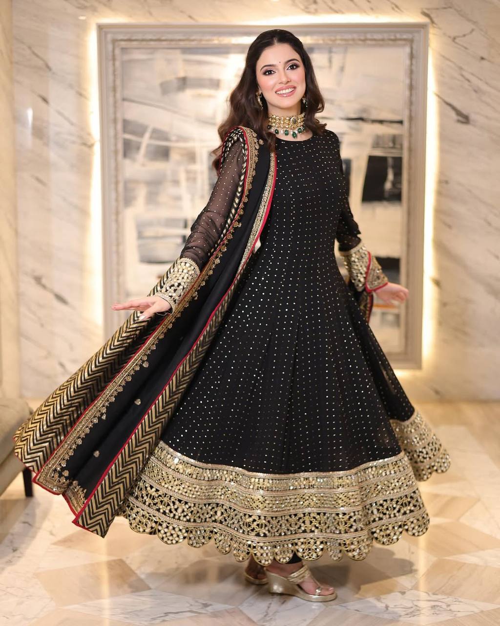Noir Black Zari & Sequin Embroidered Anarkali Suit Set with Dupatta