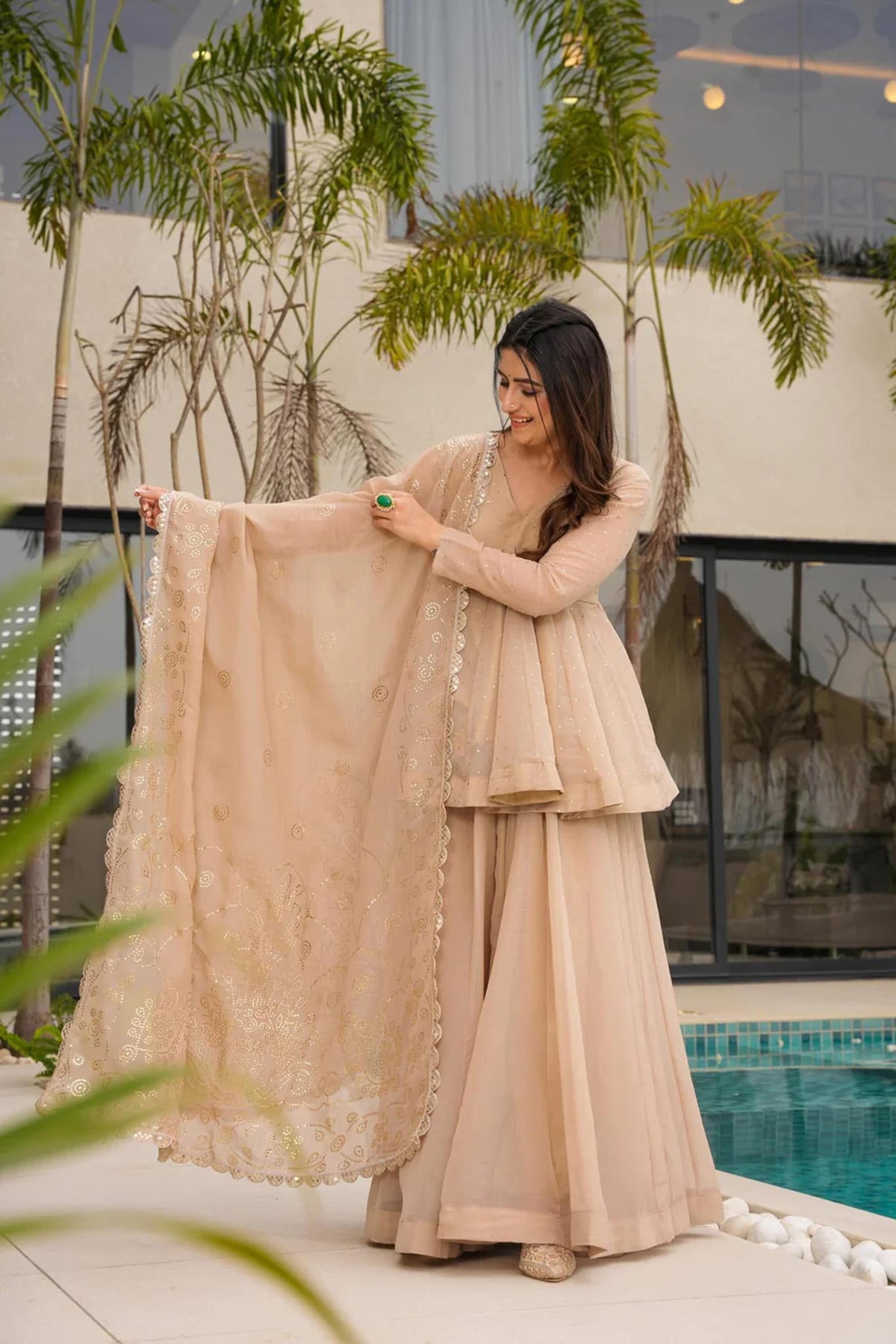 Wedding Wear Organza Palazzo Set with Dupatta for Women | festive palazzo set for women