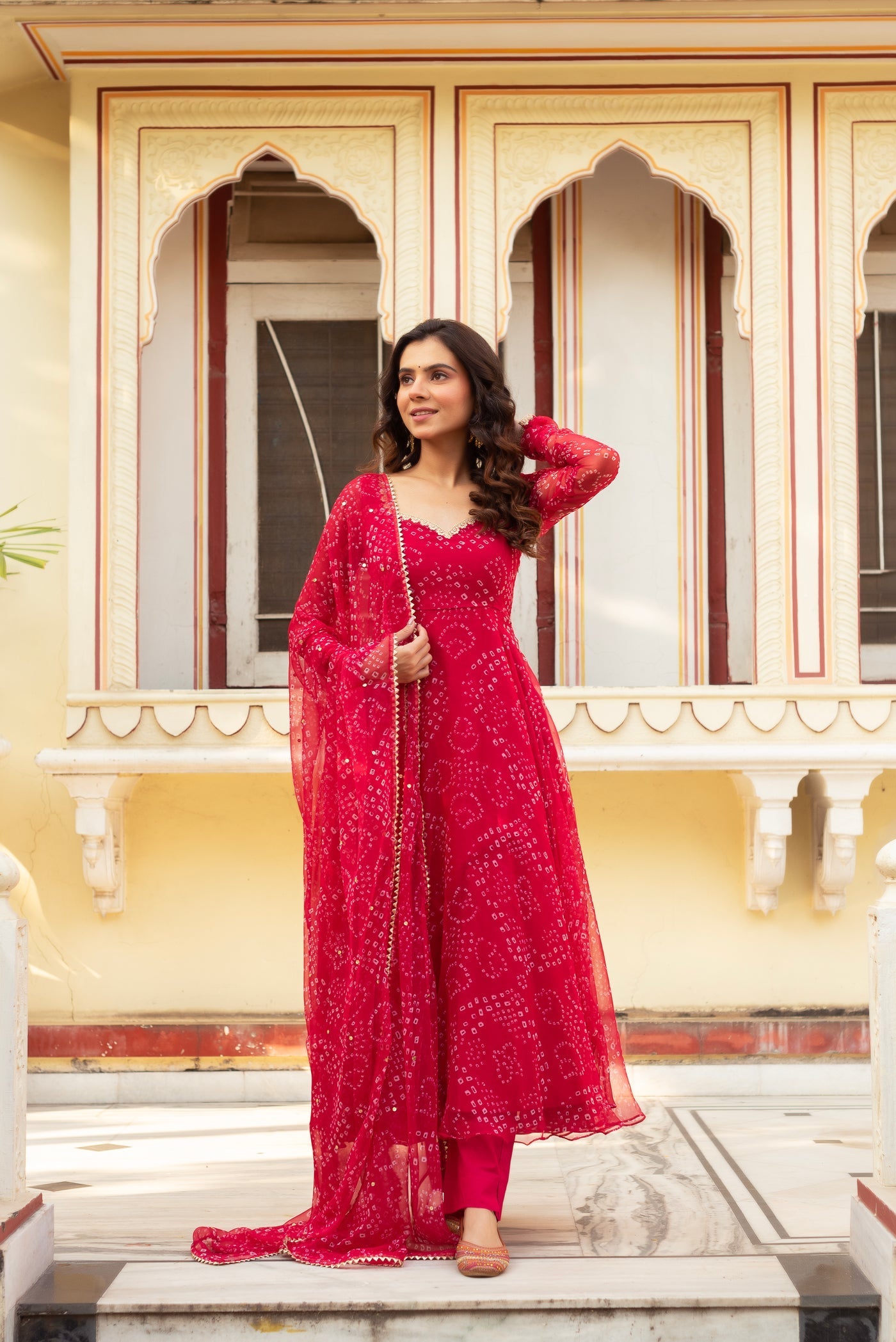 Rani Pink Bandhani Anarkali Suit Set with Dupatta | Wedding & Festive Wear