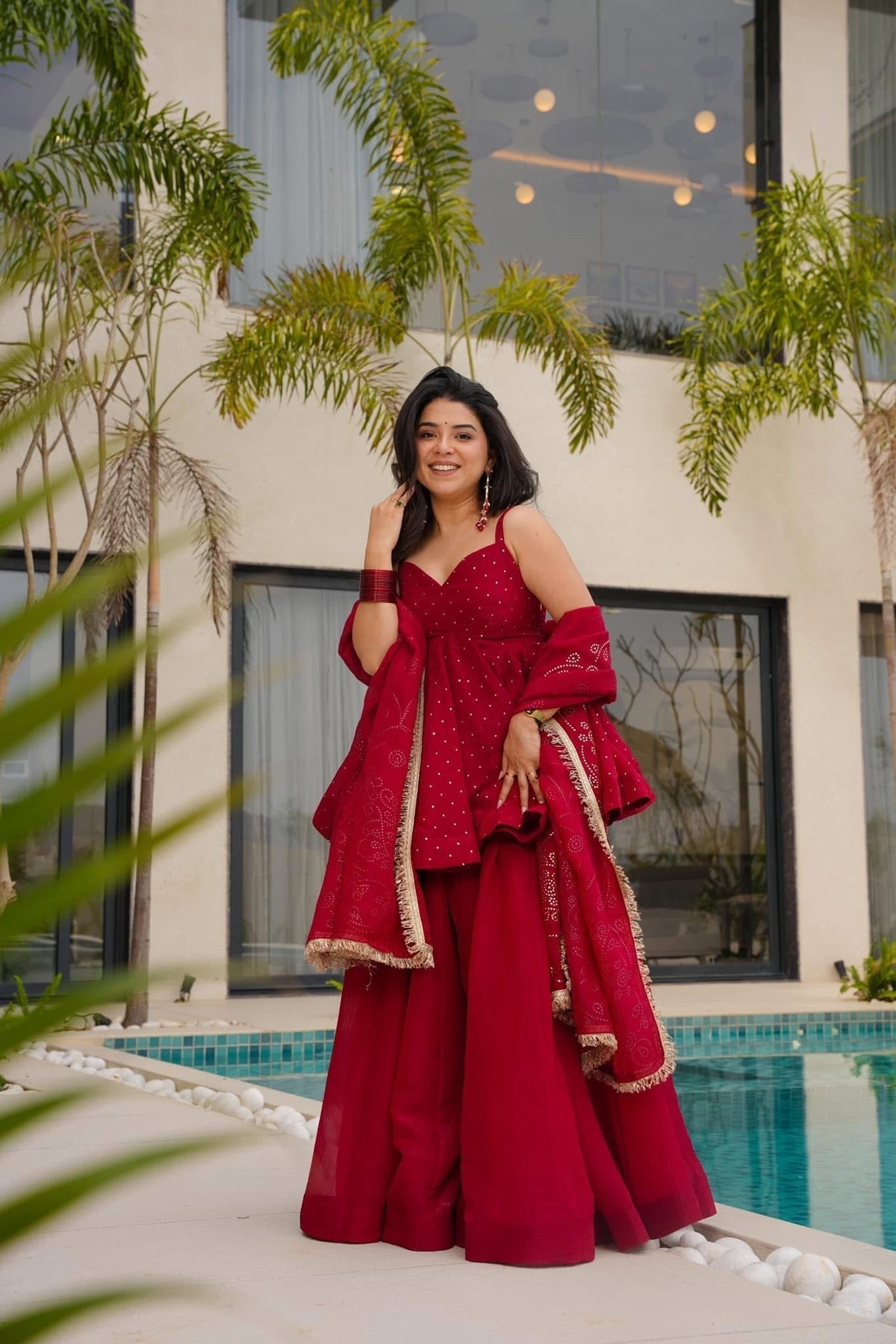 Wedding Wear Organza Palazzo Set with Dupatta for Women | festive palazzo set for women