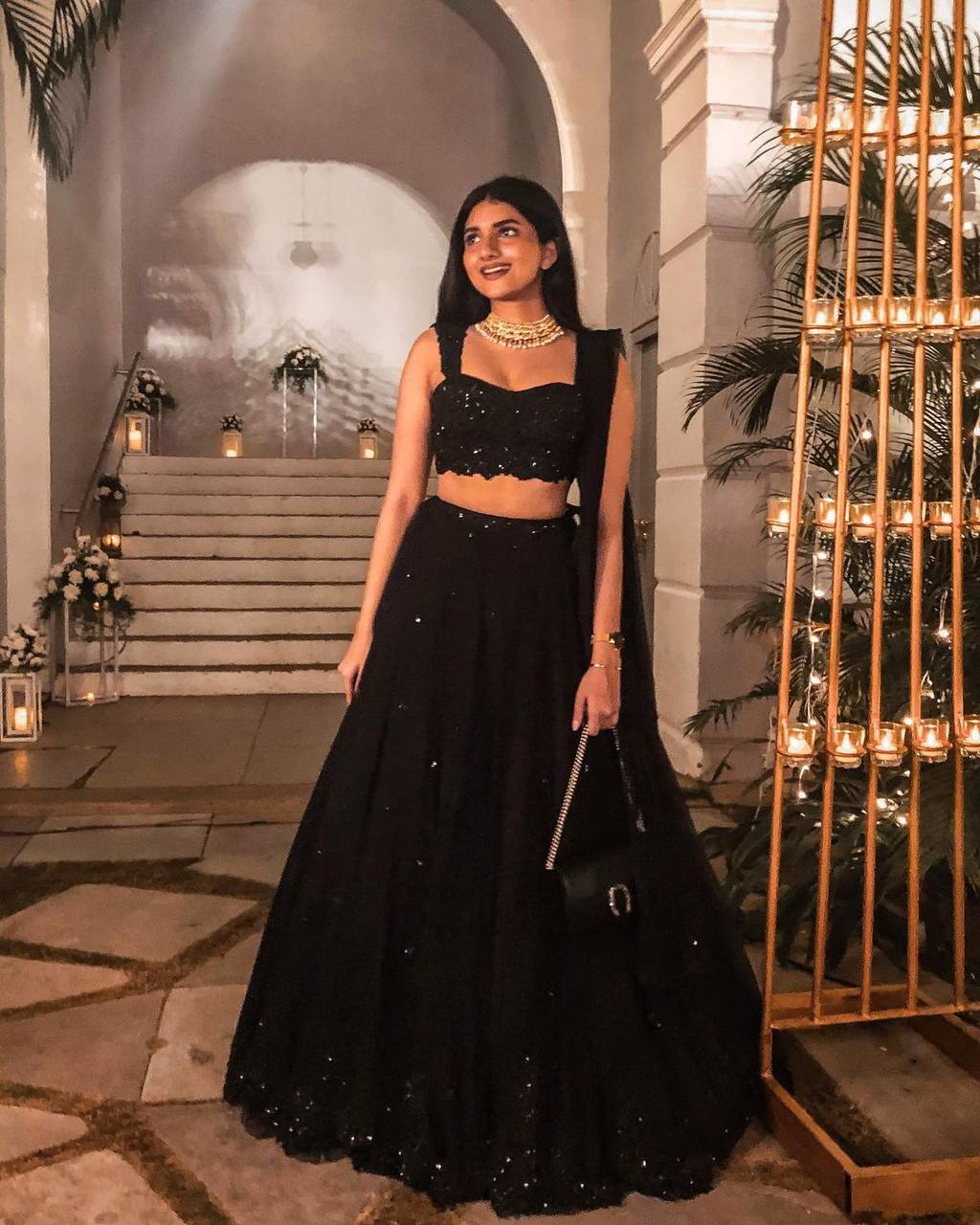 Black Sequin Embroidered Georgette Lehenga Choli with Dupatta | Sangeet, Reception & Cocktail Wear