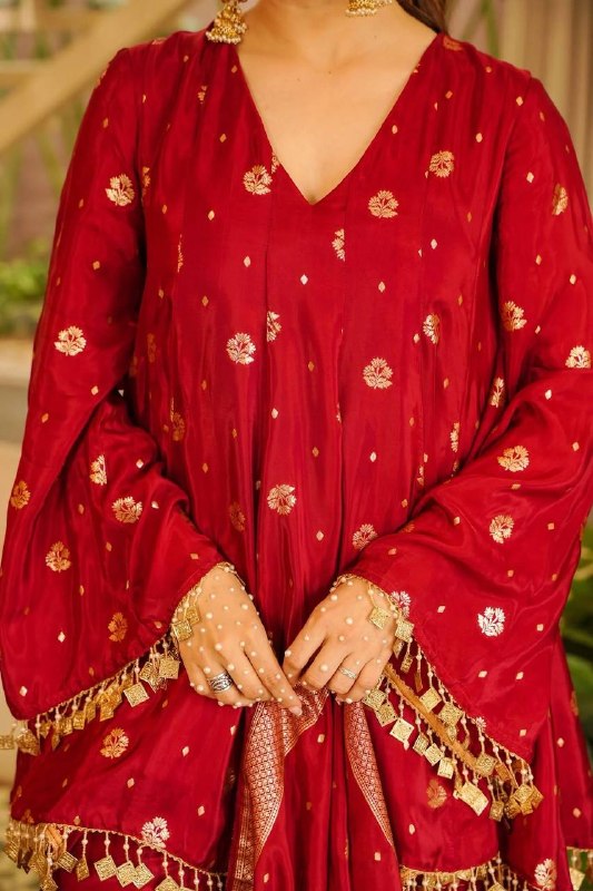 Wine Maroon Festive Silk Top Palazzo Suit Set with Banarasi Dupatta