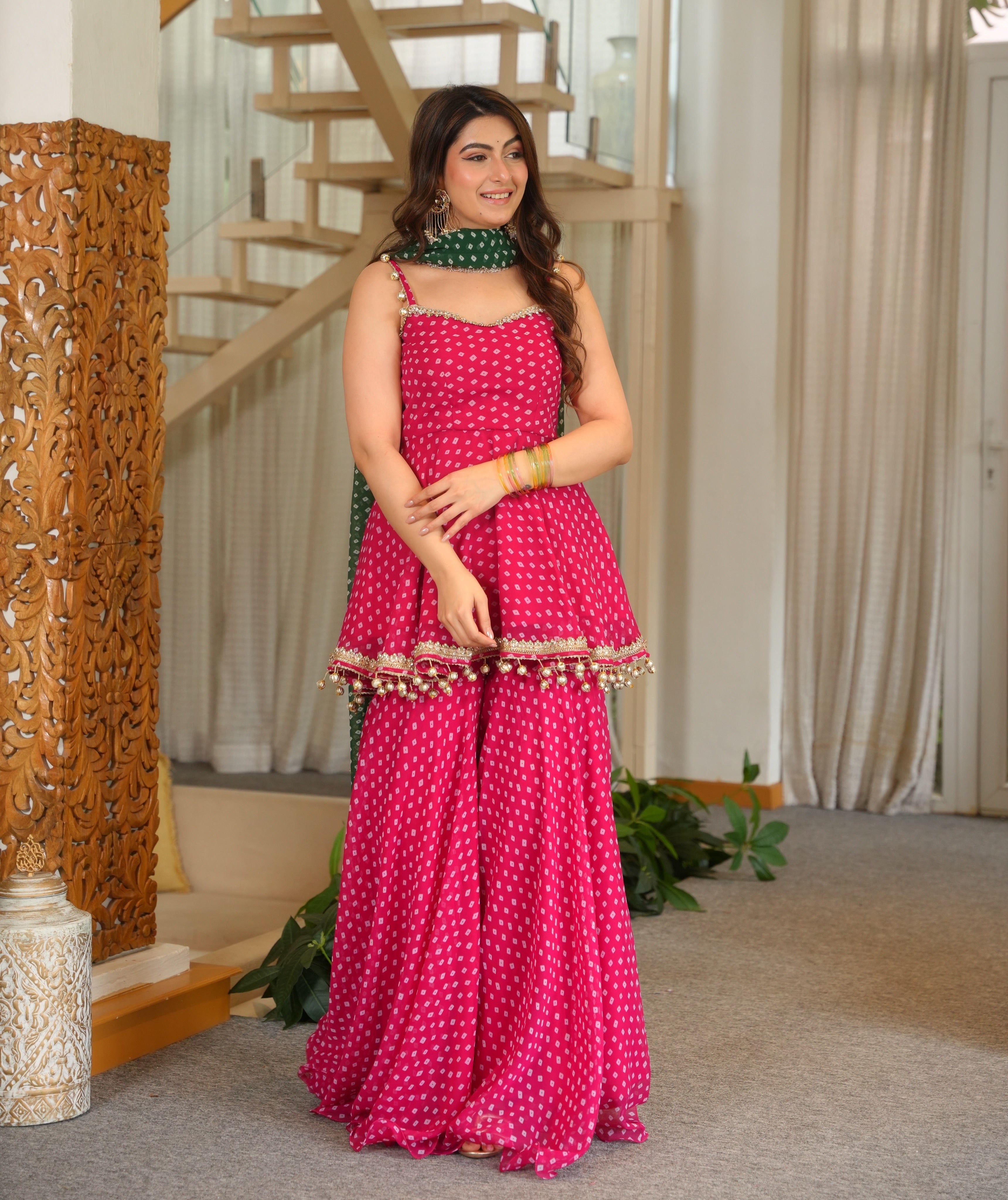 Festive Rani Pink Sharara Suit Set for Women
