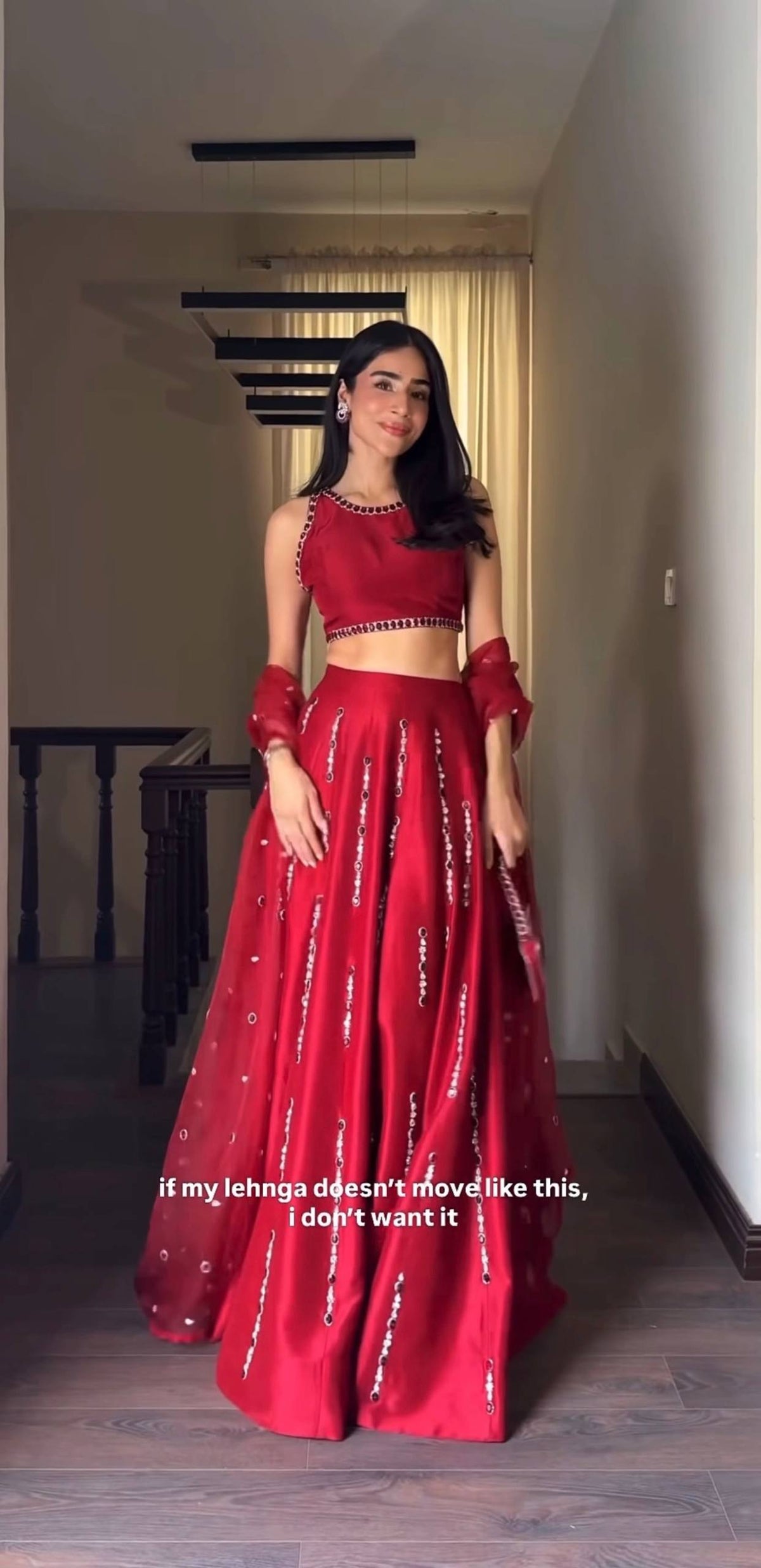 Wedding Wear Red Mirror Embroidered Lehenga with Unstitched Blouse and Dupatta for Women