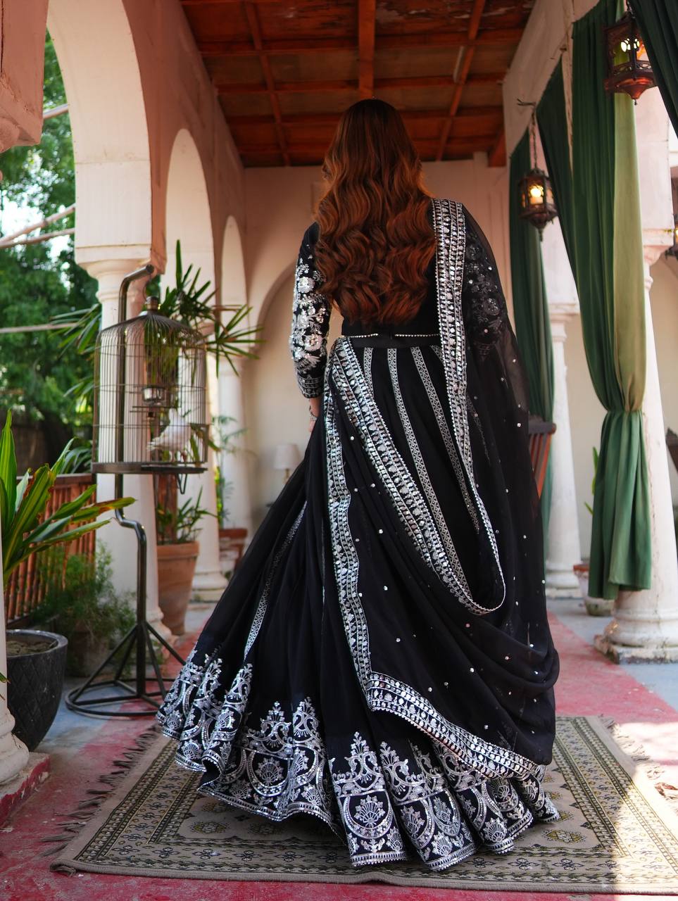 Luxury Black Velvet Embroidered Lehenga Choli Set