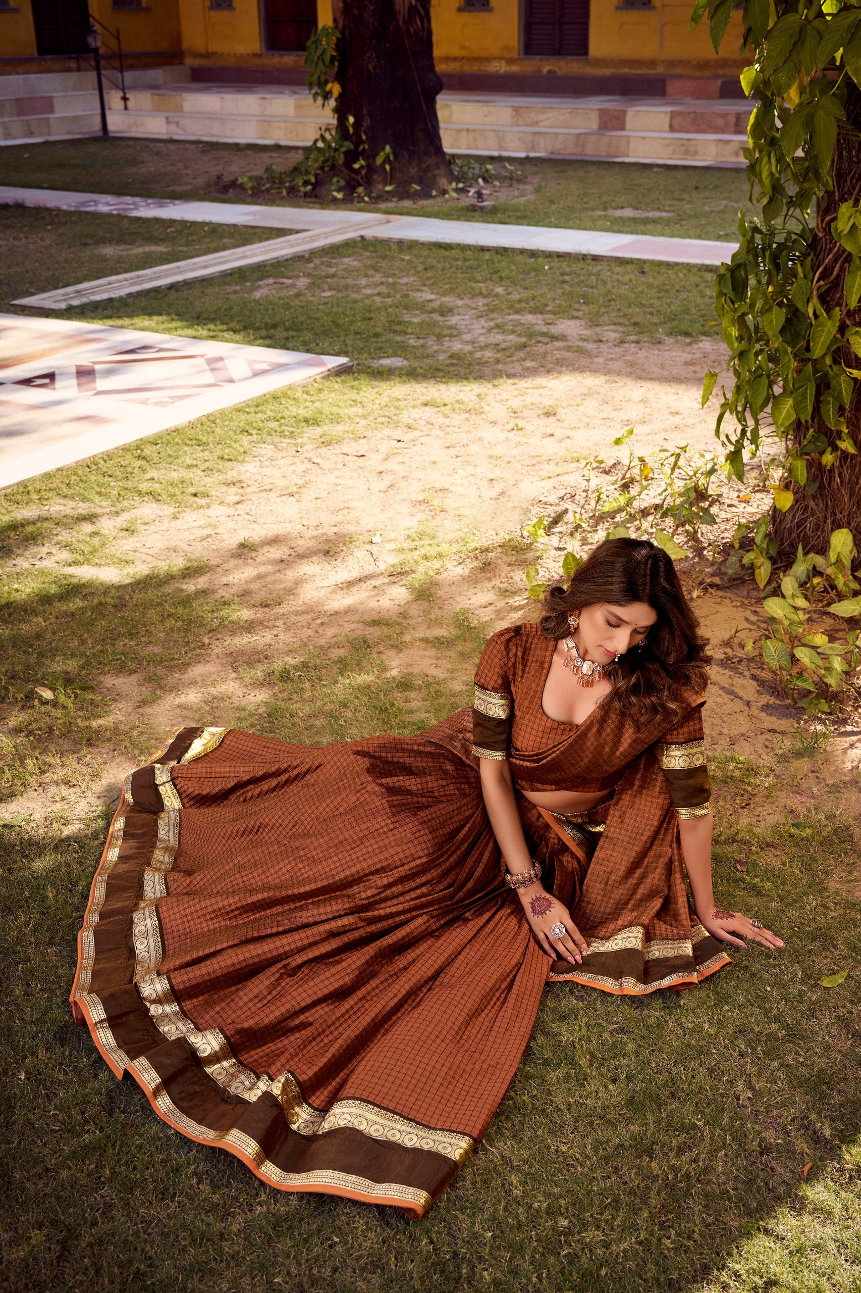 Chettinad Cotton Zari-Weaving Lehenga Choli Set