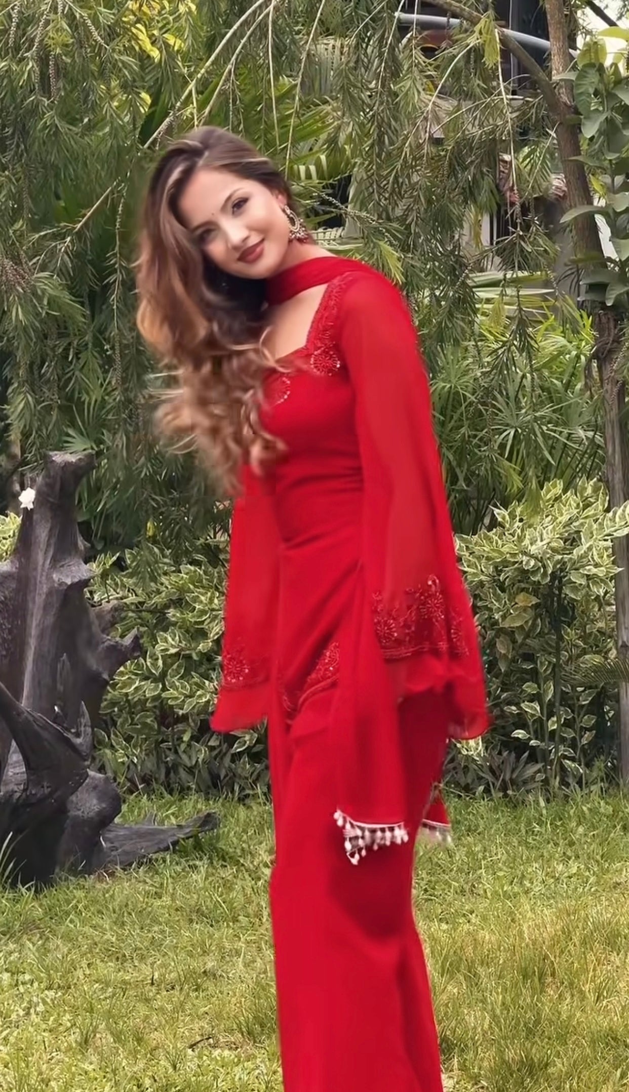 Festive Red Embroidered Kurta Sharara Set with Dupatta for Women | Designer Ethnic Wear for Women
