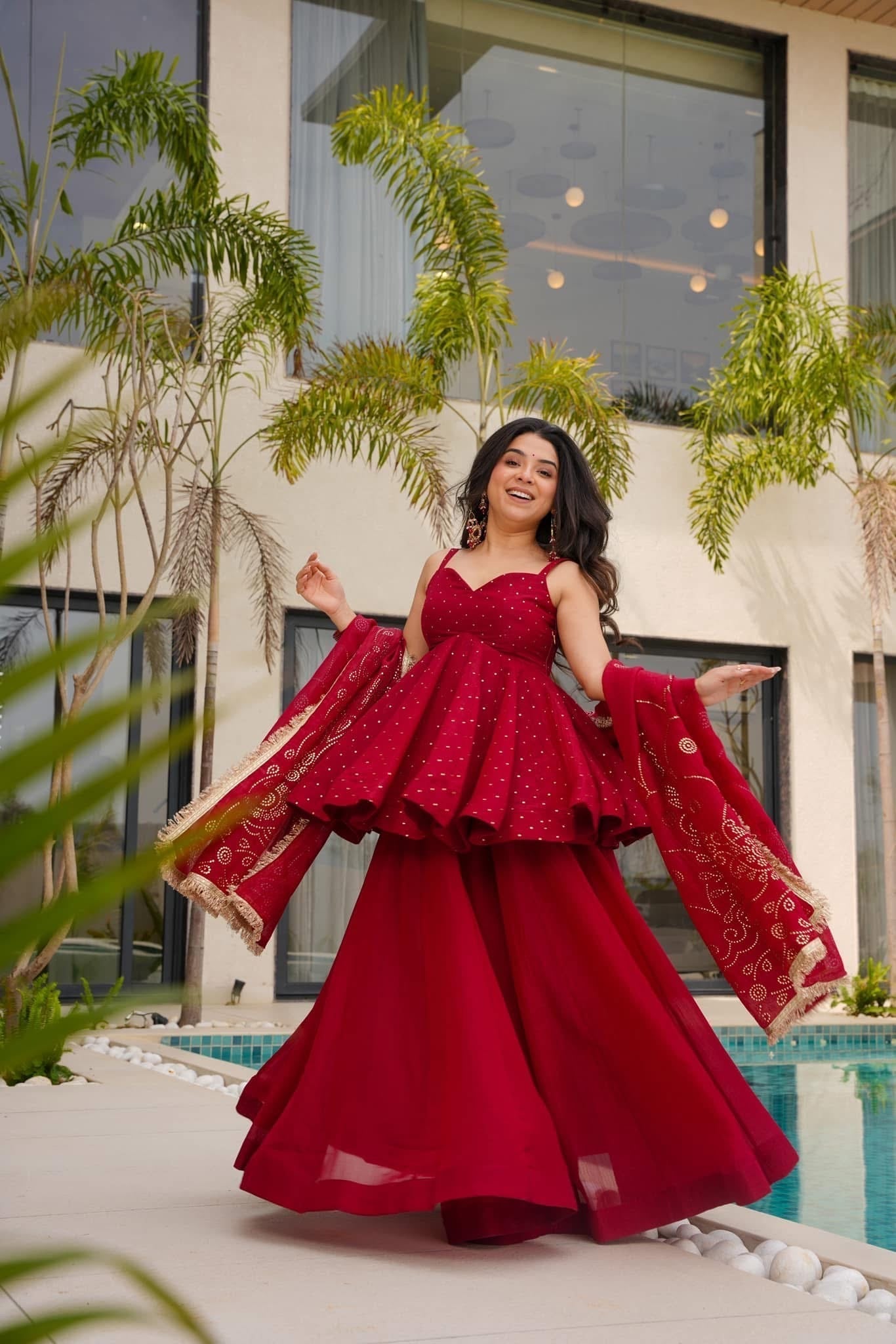 Wedding Wear Organza Palazzo Set with Dupatta for Women | festive palazzo set for women