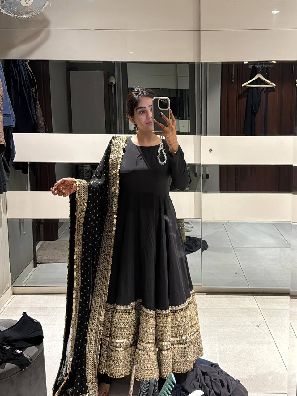 Black Kali-Cut Rayon Anarkali Suit with Heavy Codding Embroidery & Sequins Work
