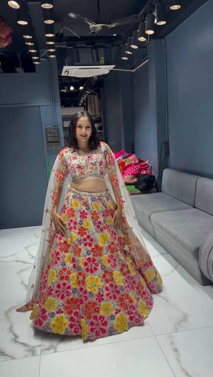 Multicolor Floral Embroidered Lehenga Choli Set