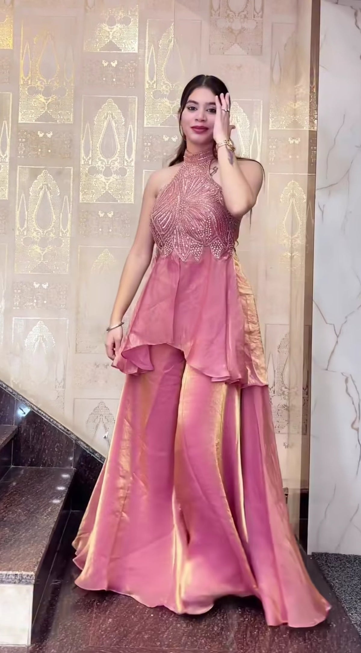 Party Wear Halter Neck Indo-Western Palazzo Set for Women