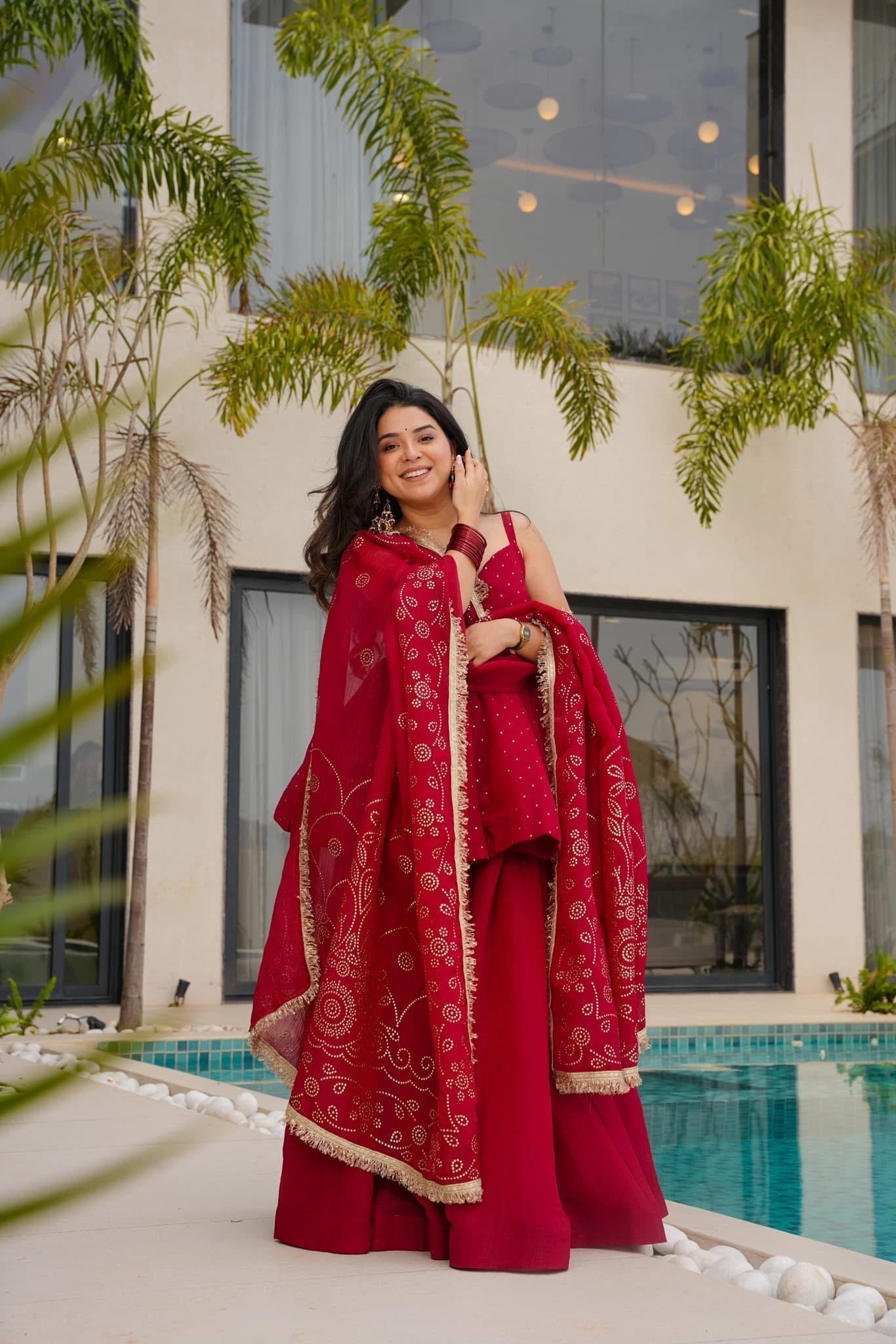 Wedding Wear Organza Palazzo Set with Dupatta for Women | festive palazzo set for women