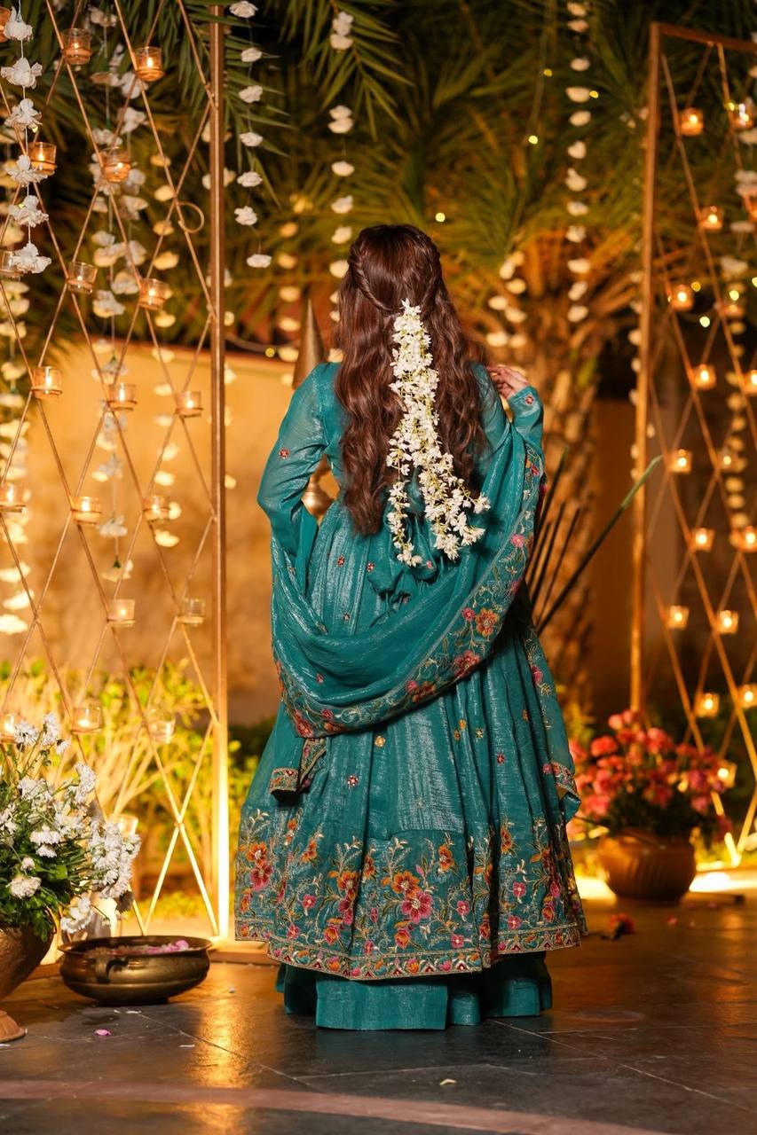Luxury Embroidered Crunchy Silk Anarkali Gown Sharara Set with Dupatta