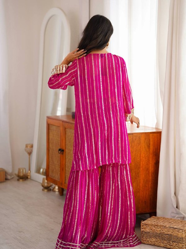 Festive Rani Pink Mirror Work Sharara Suit Set for Women | Mehendi, Haldi & Festive Outfit