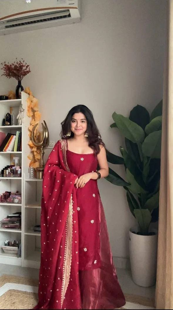 Premium Red  Embroidered Palazzo Set