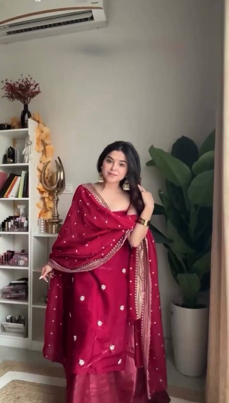 Premium Red  Embroidered Palazzo Set