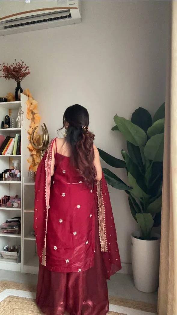 Premium Red  Embroidered Palazzo Set