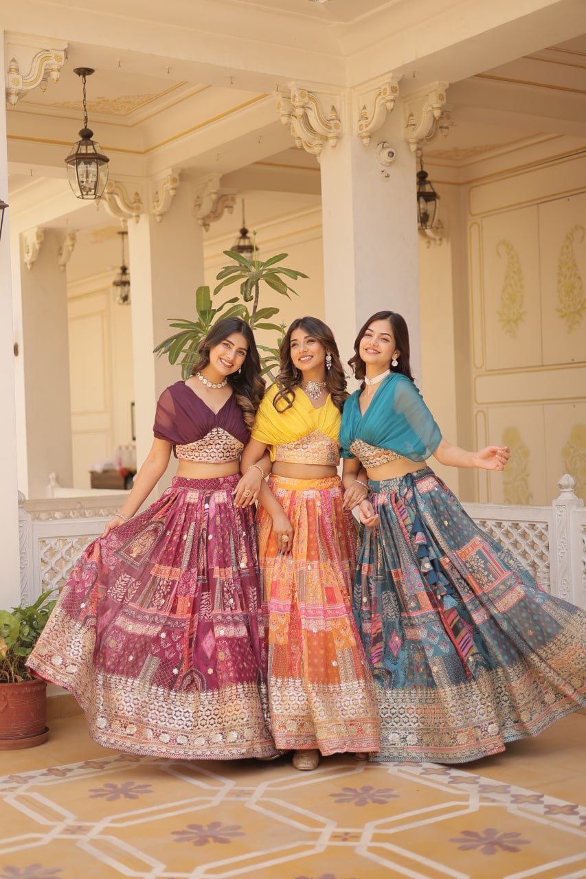 Stylish Russian Silk Floral Designer Lehenga Choli Set - Ethnicwish
