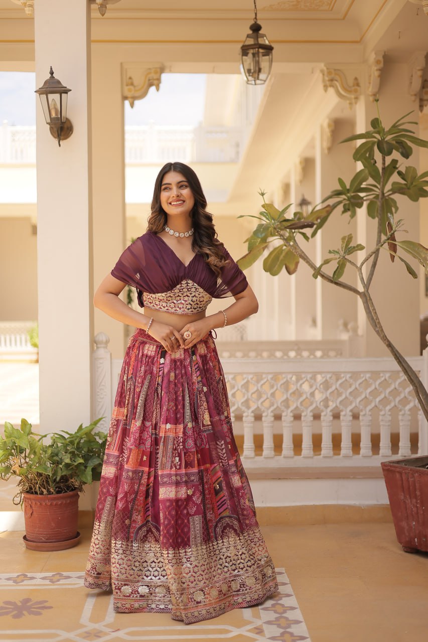 Stylish Russian Silk Floral Designer Lehenga Choli Set - Ethnicwish
