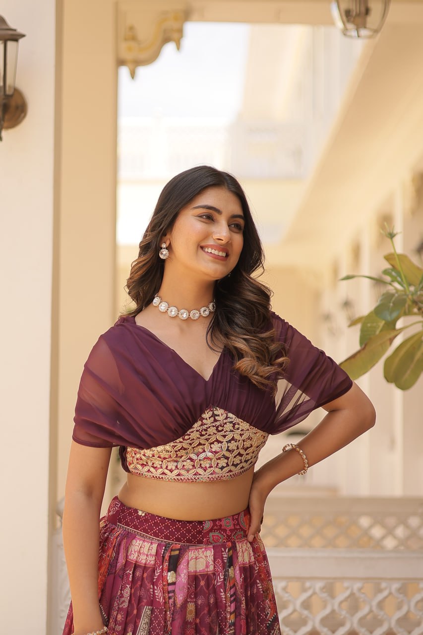 Stylish Russian Silk Floral Designer Lehenga Choli Set - Ethnicwish